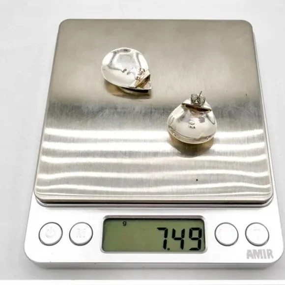 Vintage 925‎ Sterling Silver and Onyx Teardrop Button Earrings 1 Inch length - Picture 4 of 6